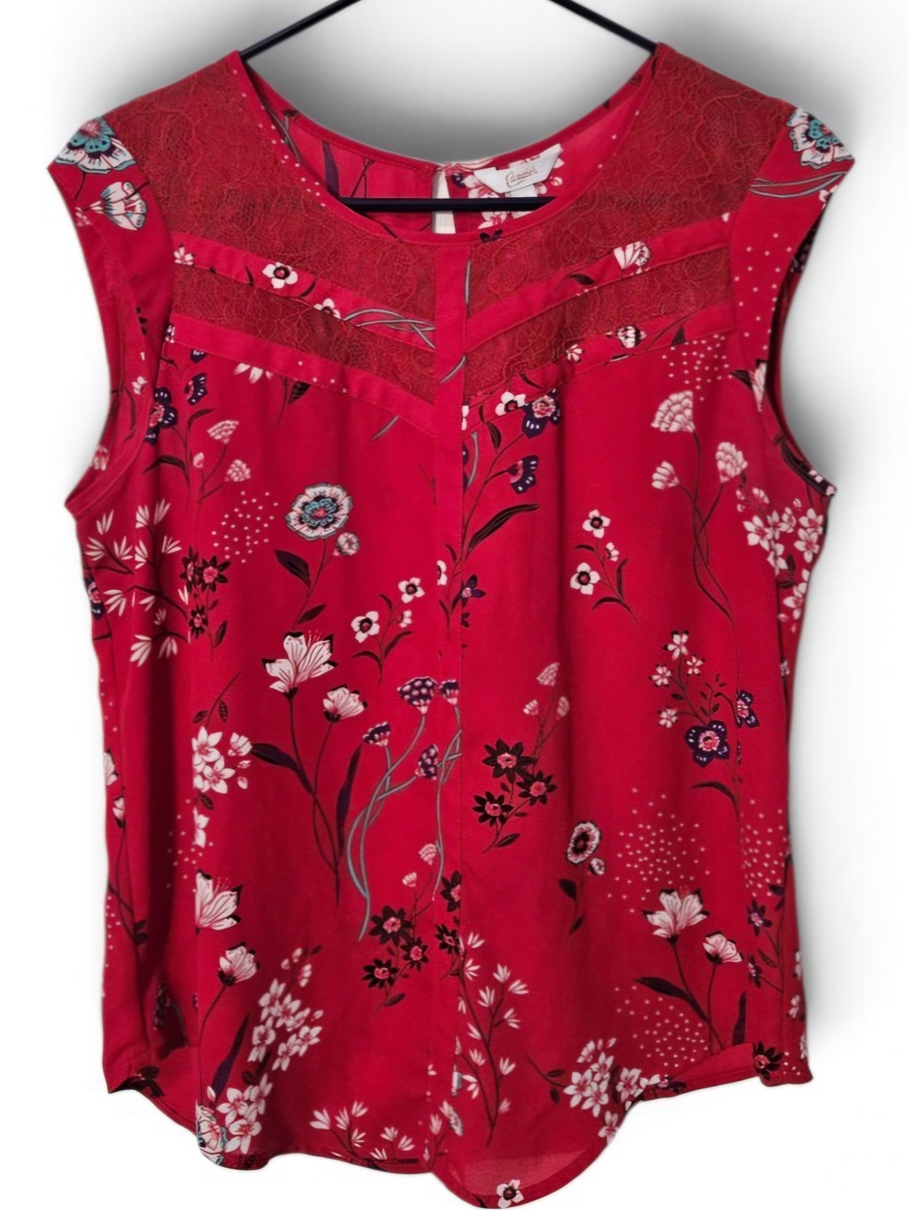 Candie's Red Floral Lace Yoke Sleeveless Blouse